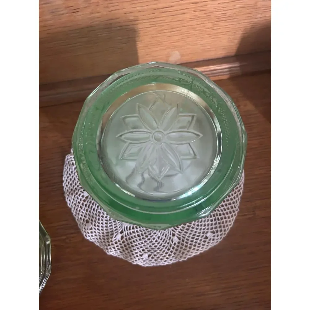 Vintage Tiara Exclusives Chantilly Green Sandwich Glass Canister with Lid